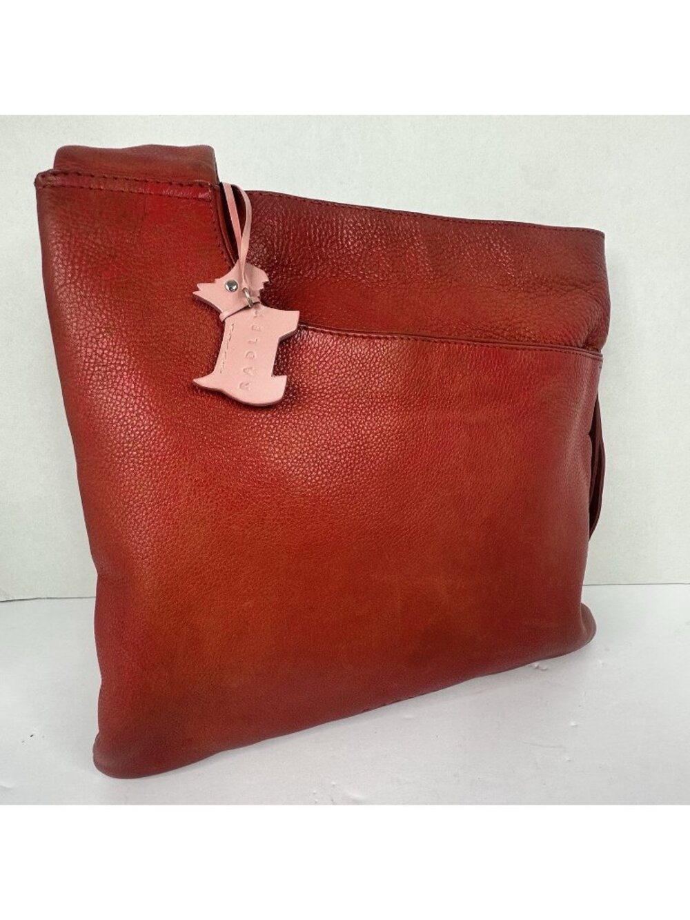 Radley London Pockets Red Orange Leather Medium Expandable Crossbody Strap Zip